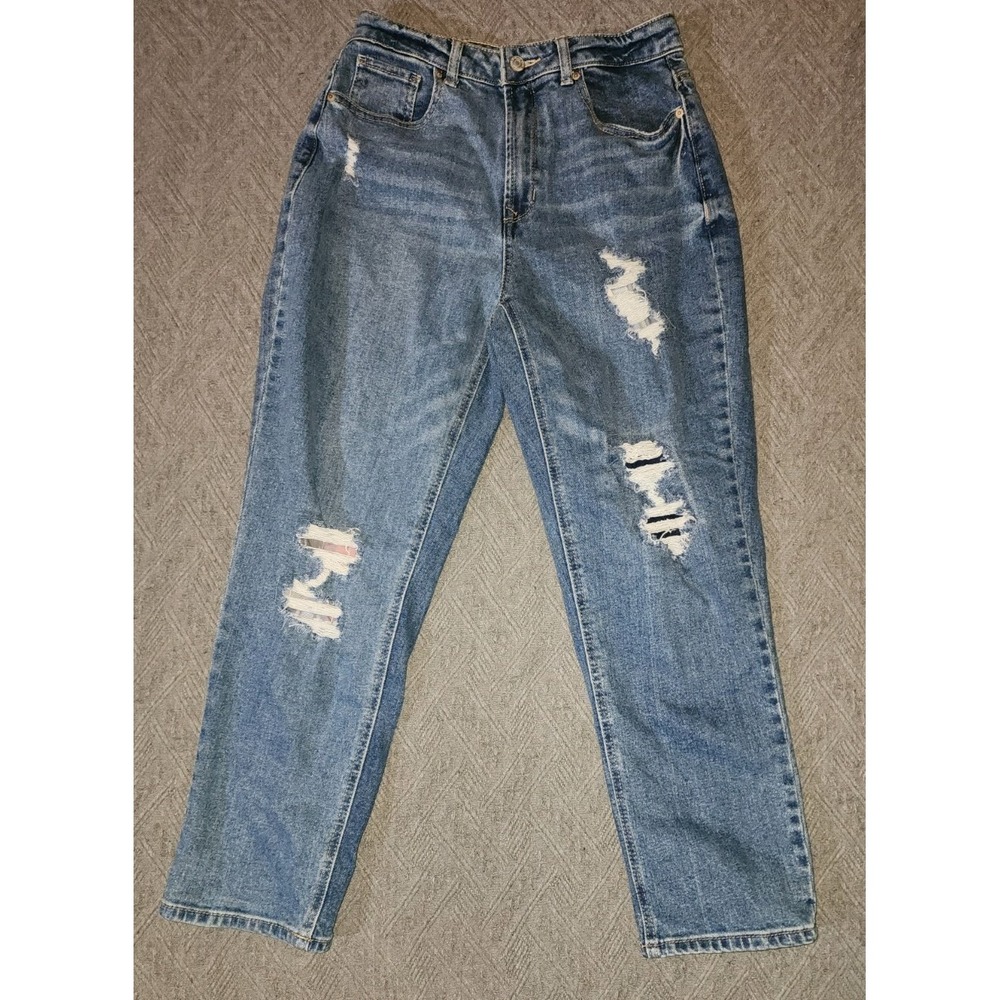 Vanilla Star Womens Jeans 7/28 Blue Boyfriend Distressed Denim Pants 90s Style